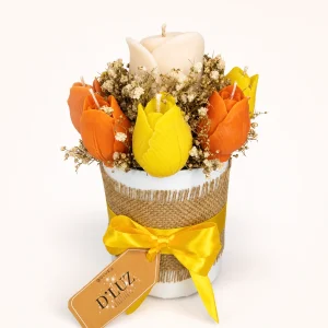 Bouquet de tulipanes con rosa, naranja, amarillo y blanco